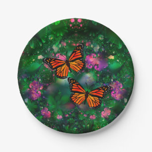 Plato De Papel Ilustracion Jardín de Mariposa Monarch