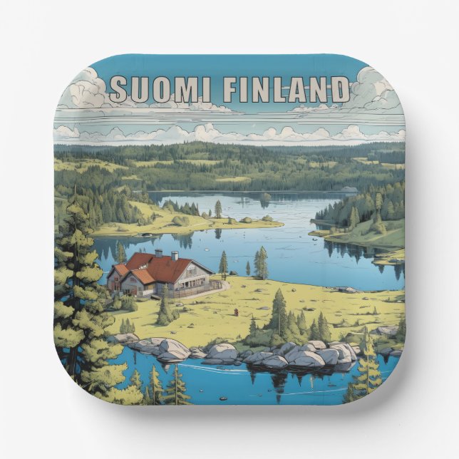 Plato De Papel Ilustracion Natural de Finlandia (Anverso)