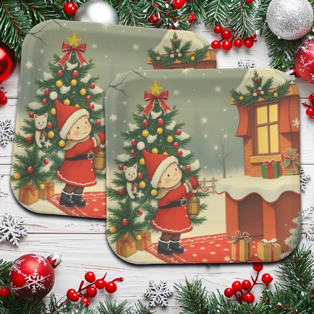 Plato De Papel Ilustracion navideño vintage (Subido por el creador)