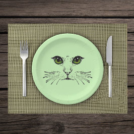 Plato De Papel ilustracion negro de gatos frente a los ojos verde