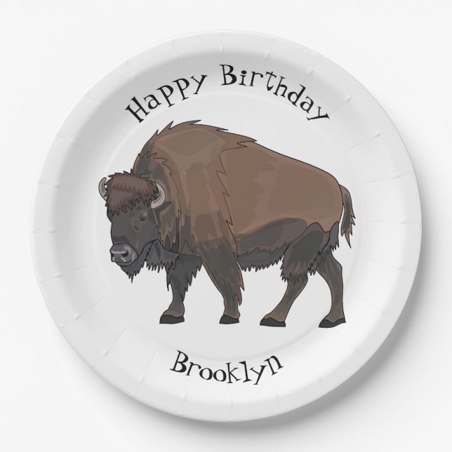 Plato De Papel Ilustracion personalizado Bison (Anverso)