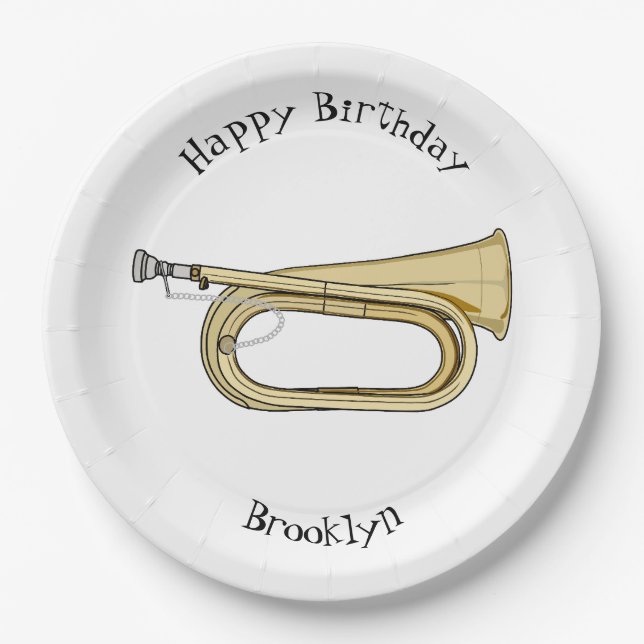 Plato De Papel Ilustracion personalizado Bugle (Anverso)