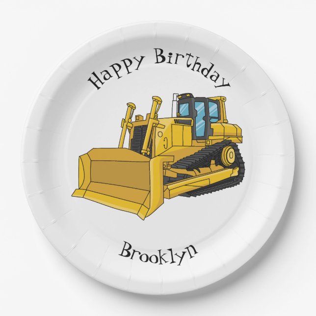 Plato De Papel Ilustracion personalizado Bulldozer (Anverso)