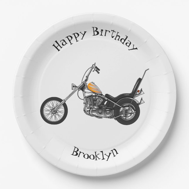 Plato De Papel Ilustracion personalizado Chopper Motorcycle 1950 (Anverso)
