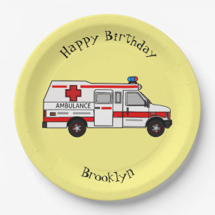 Plato De Papel Ilustracion personalizado de ambulancia