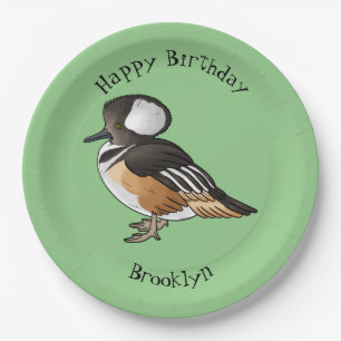 Plato De Papel Ilustracion personalizado de aves merganser con ca