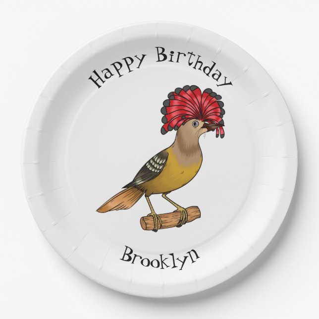Plato De Papel Ilustracion personalizado de aves Royal flycatcher (Anverso)