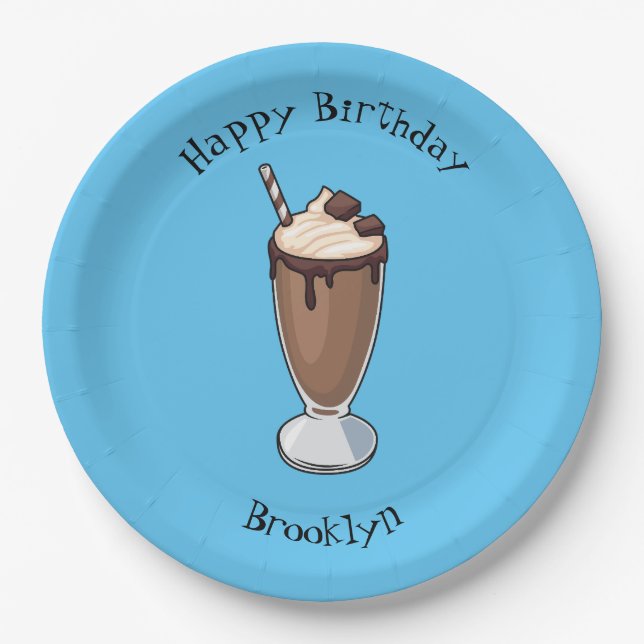 Plato De Papel Ilustracion personalizado de batido de chocolate (Anverso)