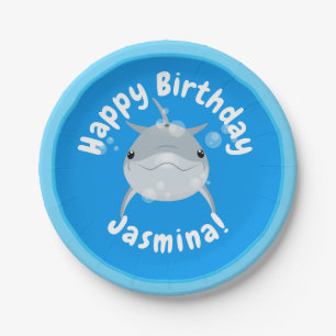 Plato De Papel Ilustracion personalizado de burbujas de delfines 