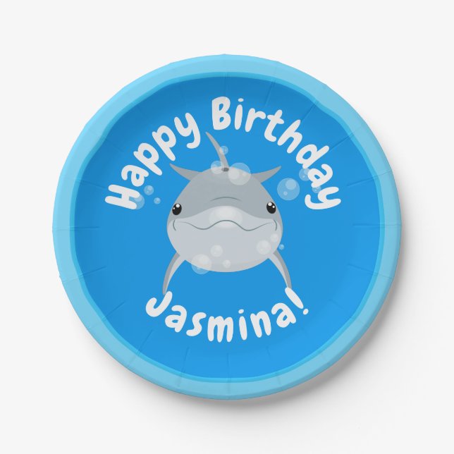 Plato De Papel Ilustracion personalizado de burbujas de delfines  (Anverso)