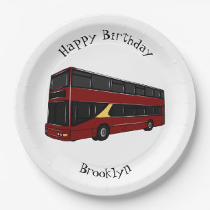 Plato De Papel Ilustracion personalizado de bus de dos pisos