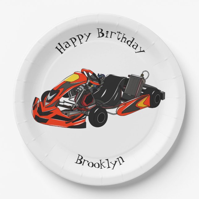 Plato De Papel Ilustracion personalizado de carreras de Kart (Anverso)