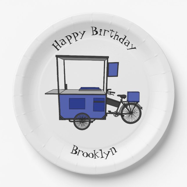 Plato De Papel Ilustracion personalizado de carrito de alimentos (Anverso)