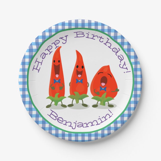 Plato De Papel Ilustracion personalizado de chiles cantantes (Anverso)