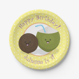 Plato De Papel Ilustracion personalizado de cocos kawaii alegres