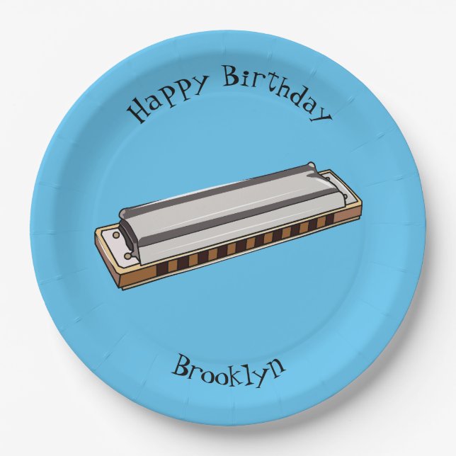 Plato De Papel Ilustracion personalizado de Harmonica (Anverso)
