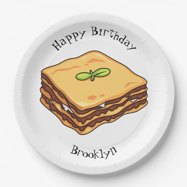 Plato De Papel Ilustracion personalizado de Lasagna (Anverso)