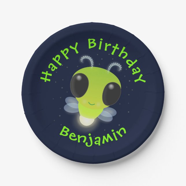 Plato De Papel Ilustracion personalizado de luciérnaga con brillo (Anverso)