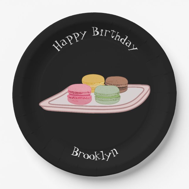 Plato De Papel Ilustracion personalizado de Macaron (Anverso)