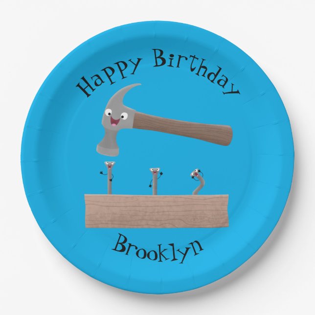 Plato De Papel Ilustracion personalizado de martillo y clavos lin (Anverso)