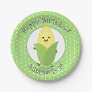 Plato De Papel Ilustracion personalizado de mazorca de maíz kawai