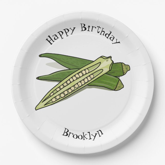 Plato De Papel Ilustracion personalizado de Okra (Anverso)