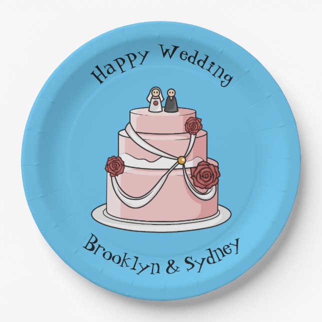 Plato De Papel ilustracion personalizado de pastel boda (Anverso)