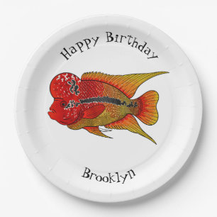 Plato De Papel Ilustracion personalizado de peces cíclicos de cue