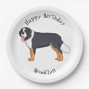 Plato De Papel Ilustracion personalizado de perro de montaña de B