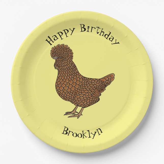 Plato De Papel Ilustracion personalizado de pollo polaco Chamois (Anverso)