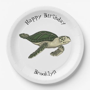 Plato De Papel Ilustracion personalizado de tortugas marinas