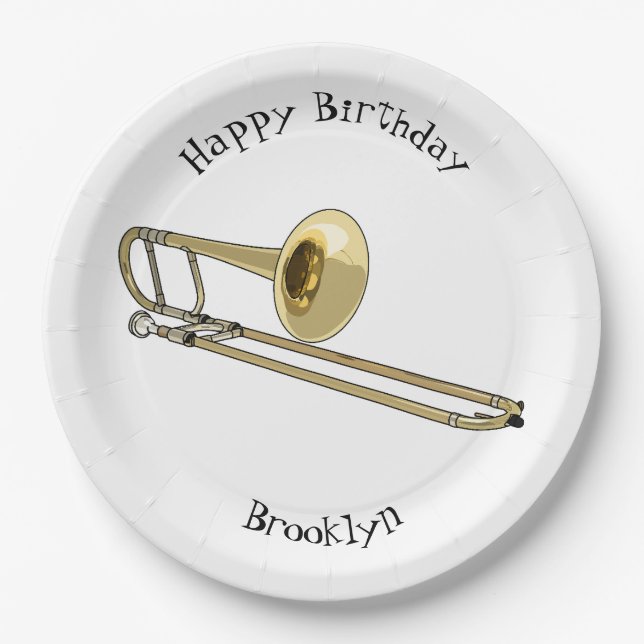 Plato De Papel Ilustracion personalizado de Trombone (Anverso)