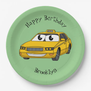 Plato De Papel Ilustracion personalizado divertido de taxi amaril