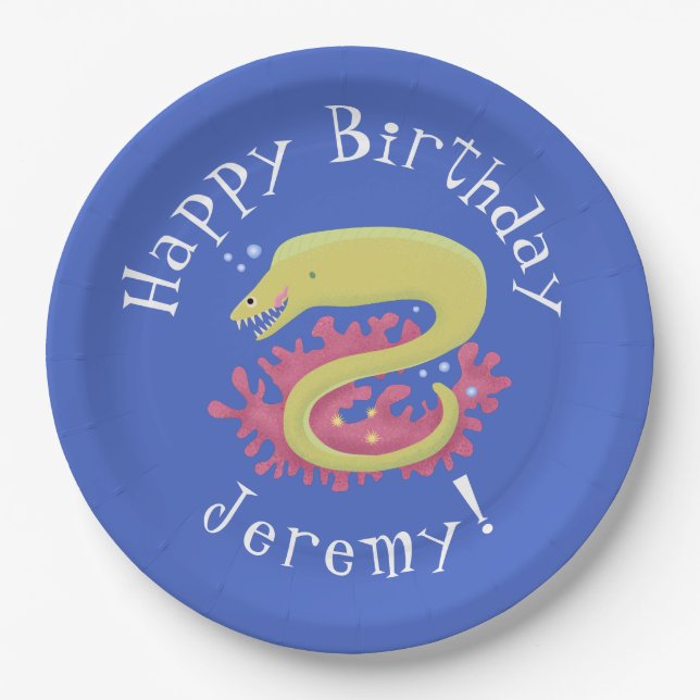 Plato De Papel Ilustracion personalizado gracioso de moray verde (Anverso)