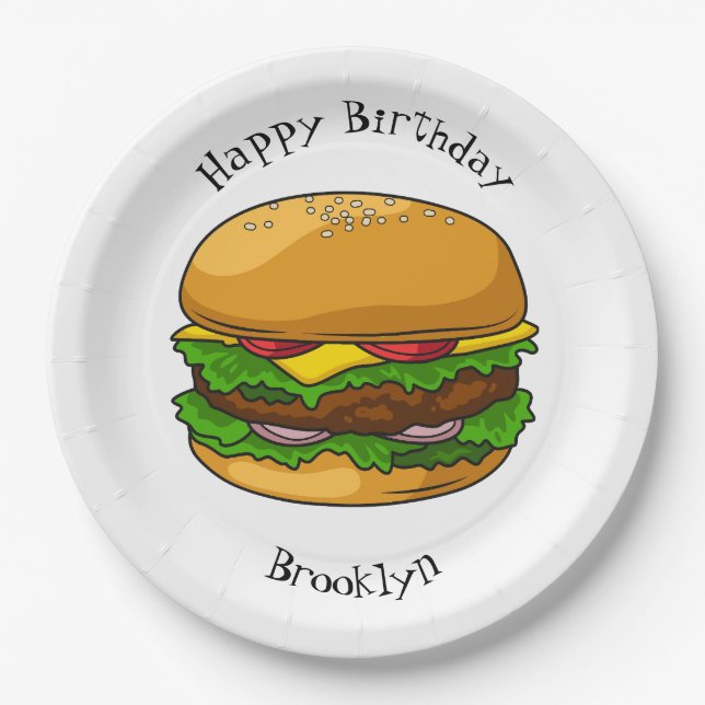 Plato De Papel Ilustracion personalizado Hamburger (Anverso)