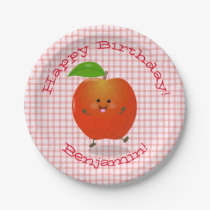Plato De Papel Ilustracion personalizado kawaii de manzana bailar