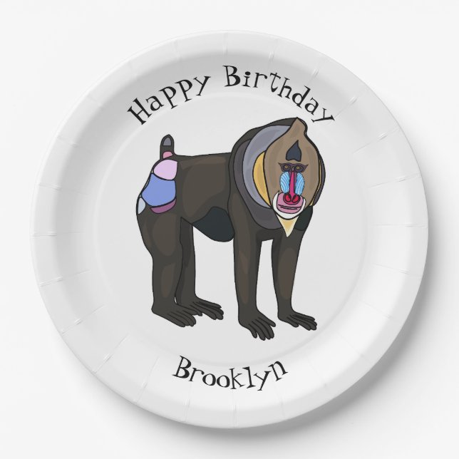 Plato De Papel Ilustracion personalizado Mandrill (Anverso)