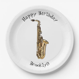 Plato De Papel Ilustracion personalizado saxofón