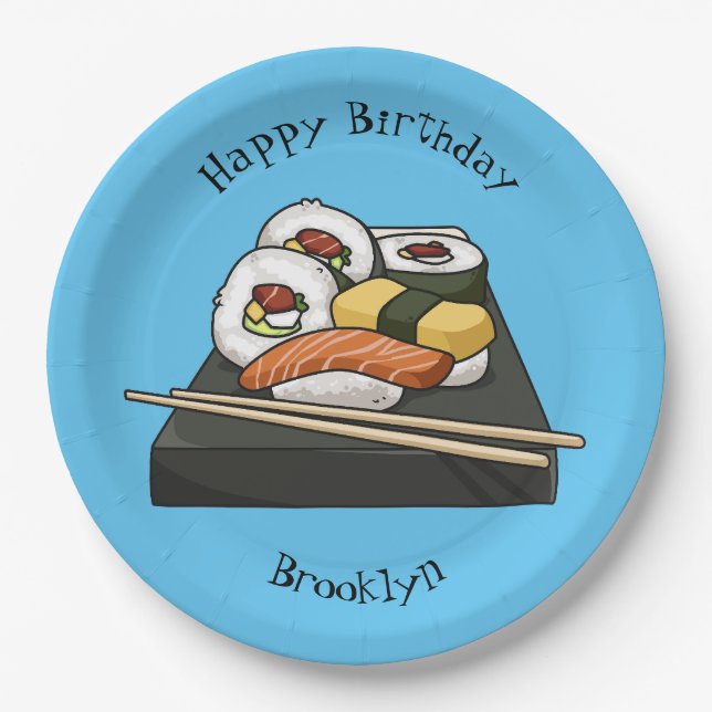 Plato De Papel Ilustracion personalizado Sushi (Anverso)