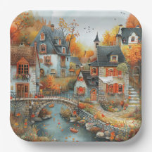 Ilustracion Puente de la Aldea Otoño