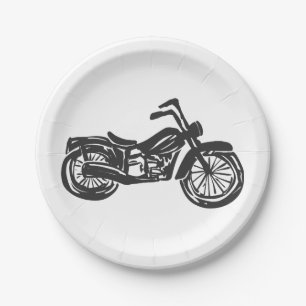Plato De Papel ilustracion retro de motocicleta - Elegir fondo