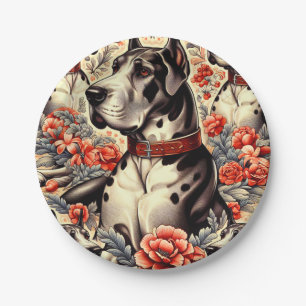 Plato De Papel Ilustracion Retro Great Dane