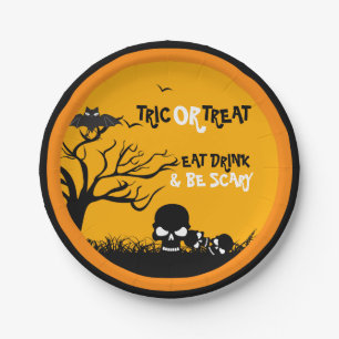 Plato De Papel Ilustracion Trick O Trek Owl & Skulls
