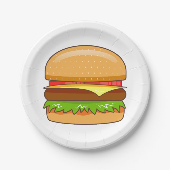 Plato De Papel Ilustración vectorial de hamburguesa (Anverso)