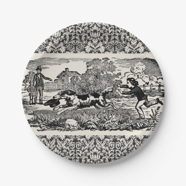 Plato De Papel Ilustracion victoriano de arte mascota antiguo (Anverso)