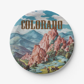Plato De Papel Ilustracion Vintage de las Montañas Colorado