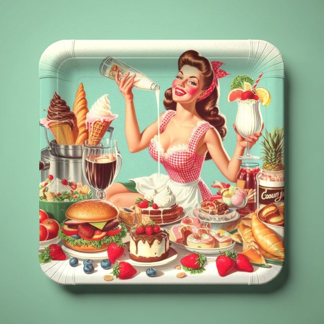 Plato De Papel Ilustracion Vintage Food Pin Up (Subido por el creador)