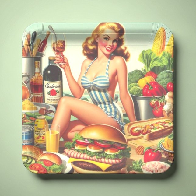 Plato De Papel Ilustracion Vintage Food Pin-up (Subido por el creador)