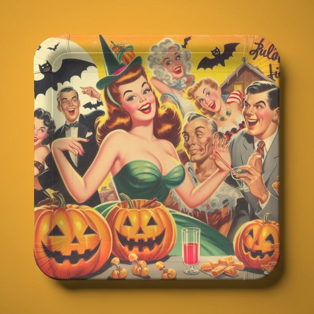 Plato De Papel Ilustracion Vintage Halloween (Subido por el creador)