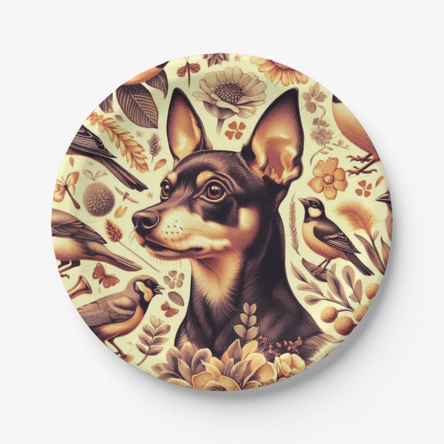 Plato De Papel Ilustracion Vintage Pinscher (Anverso)